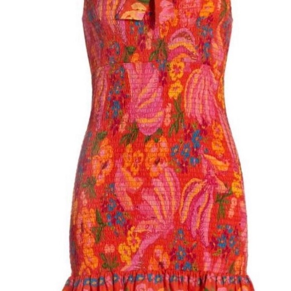 FARM Rio Red and Orange Ruffled Tie Front Sundress - Picture 3 of 3